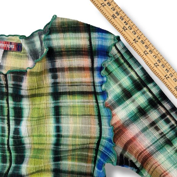 Urban Outfitters Margot Crop Top Wm‎ M Lettuce Edge Colorful Sheer Stretchy LSlv - Picture 6 of 11